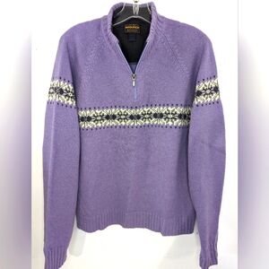 WOOLRICH Wisteria Purple Nordic Fair Isle Lambswool Quarter Zip Sweater L